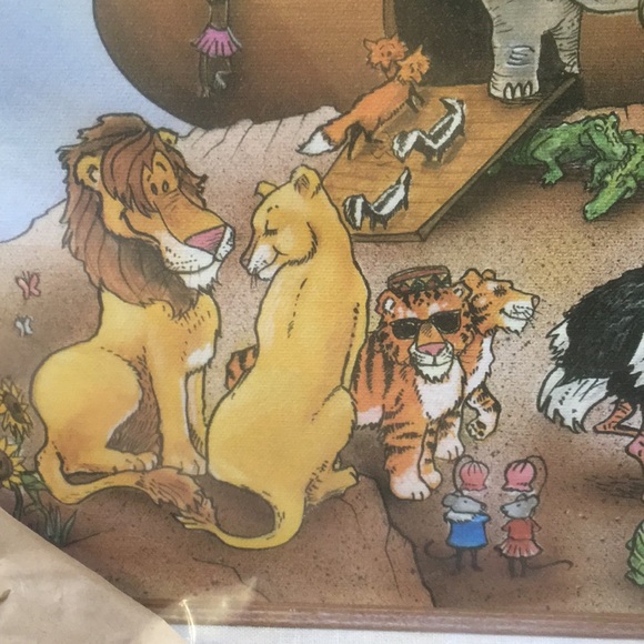 Noah’s Ark Canvas Painting Wood Frame Nursery Kids Room Wall Art - Picture 4 of 16